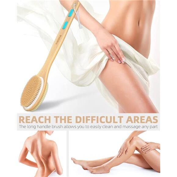 Dual-Sided Long Handle Shower Brush – Exfoliating & Soft Bristles for Bath & Dry - Picture 8 of 16